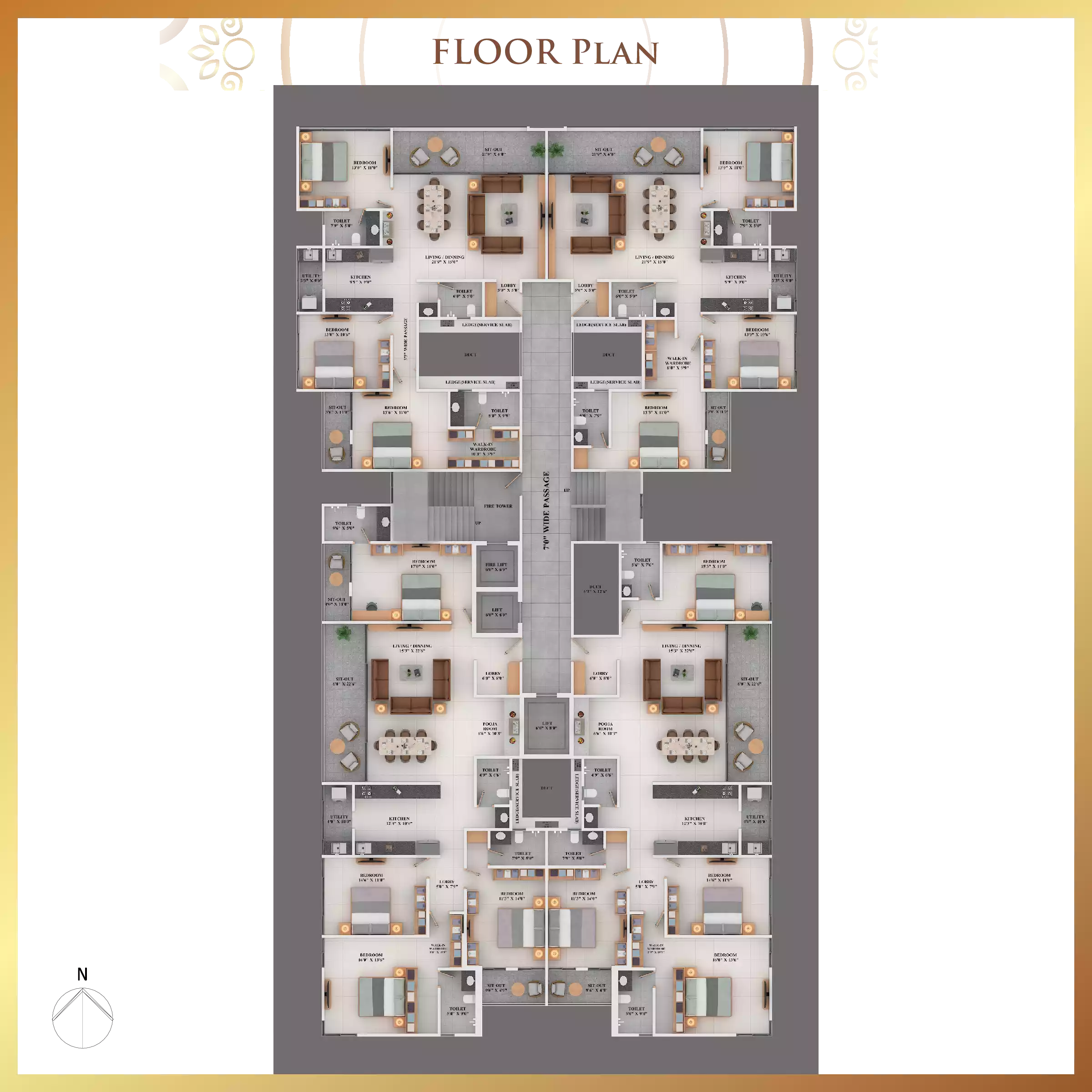37 GRANDSTAND typical floor plan - 4 flats per floor, Baner